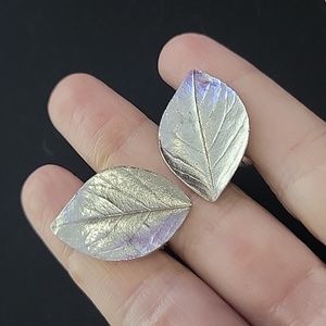 Trifari silver leaf clip on earrings